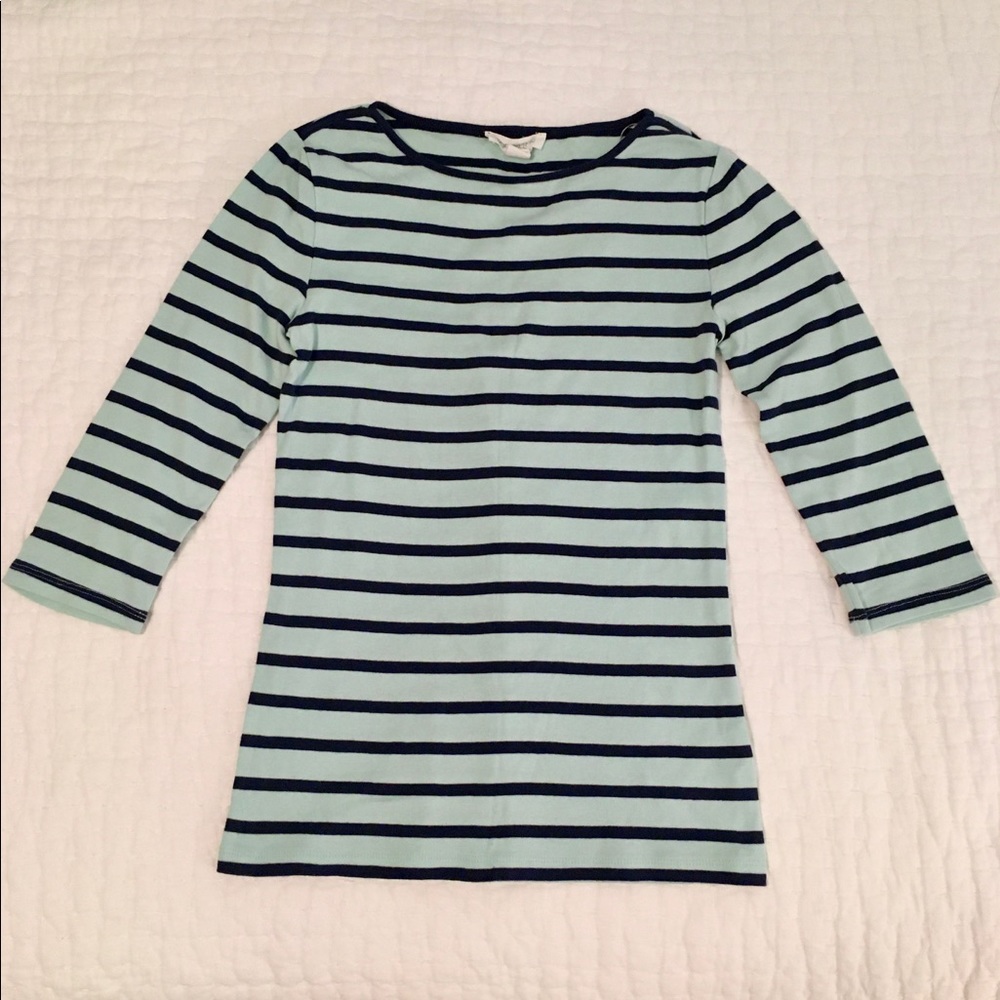 Forever 21 Women’s Navy Light Blue Striped 3/4 Sleeves Tee T Shirt Size S
